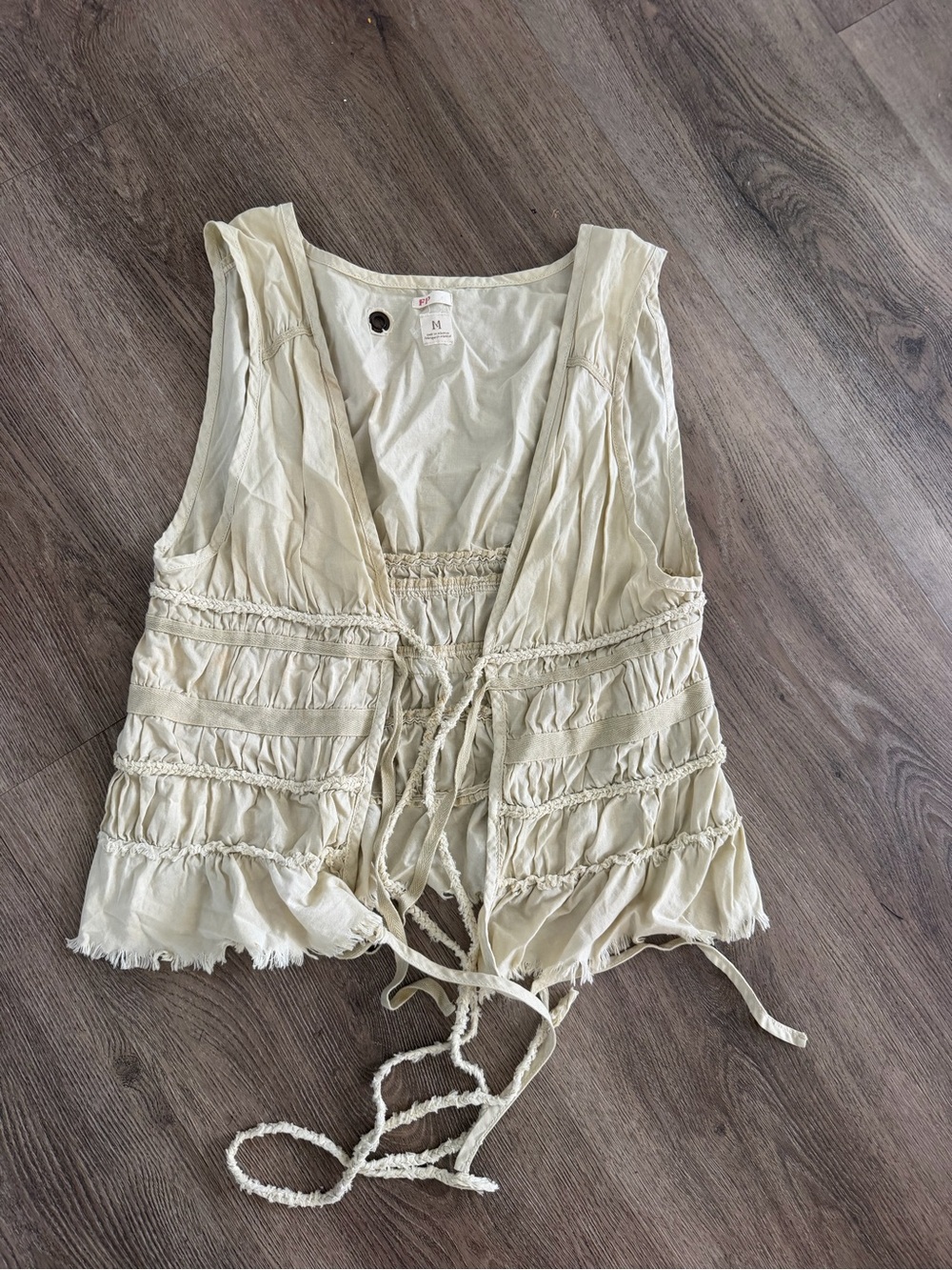 Free People Boho Tie-Front Sleeveless Vest - Cream